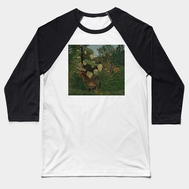 Fight Between a Tiger and a Buffalo by Henri Rousseau Baseball T-Shirt by Classic Art Stall